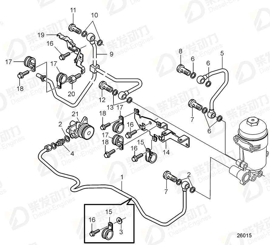 volvo penta Fuel pipe 21638703 Drawing